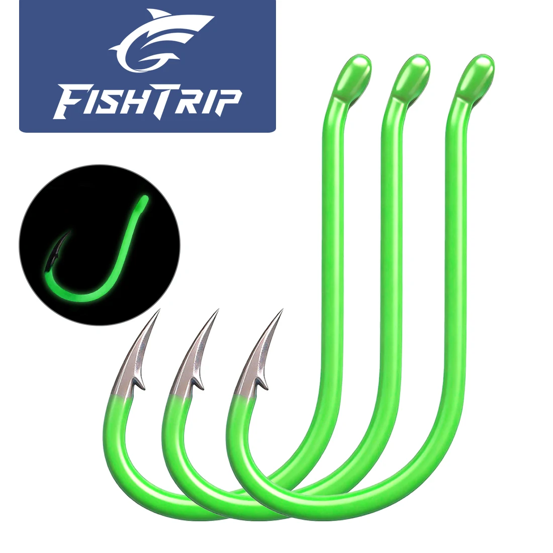 Anzuelos FishTrip fluorescentes verdes en presentación de lote