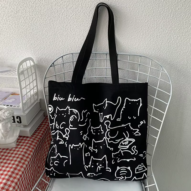 Bolso de lona mujer con diseño gato japonés – cremallera cómodo - imagen 4