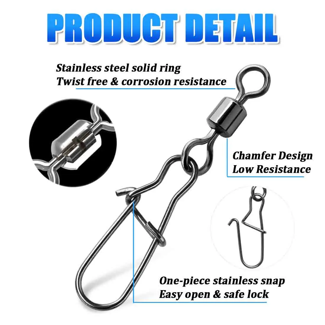 Snap Giratorio Duo Lock FishTrip – Acero inoxidable con níquel negro - imagen 2
