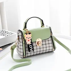Bolso bandolera mujer de cuero PU a cuadros con solapa y hebilla