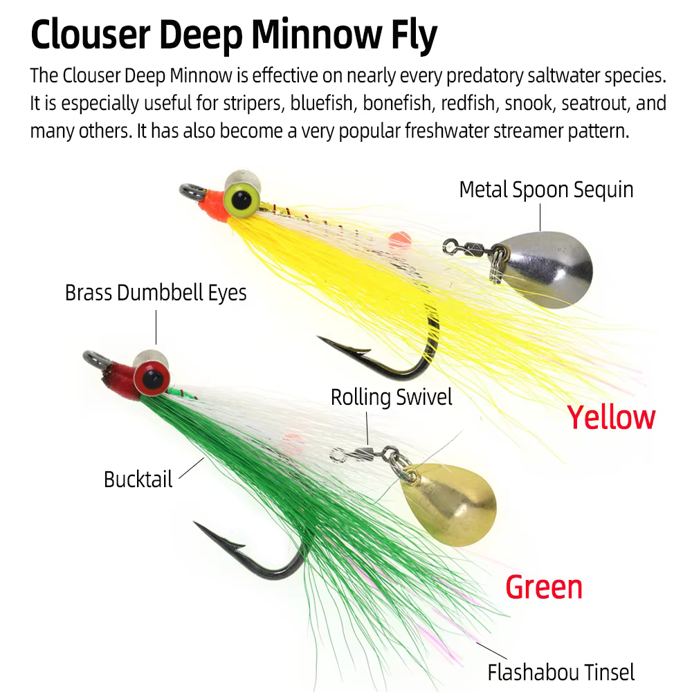 Wifreo Bucktail Clouser Minnow mosca para trucha con cuchara giratoria - imagen 3
