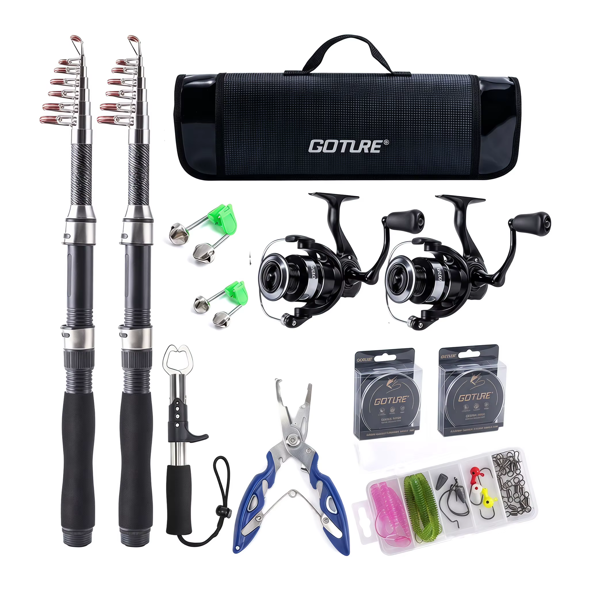 Caña Telescópica de Carbono con Carrete - Kit Pesca Completo