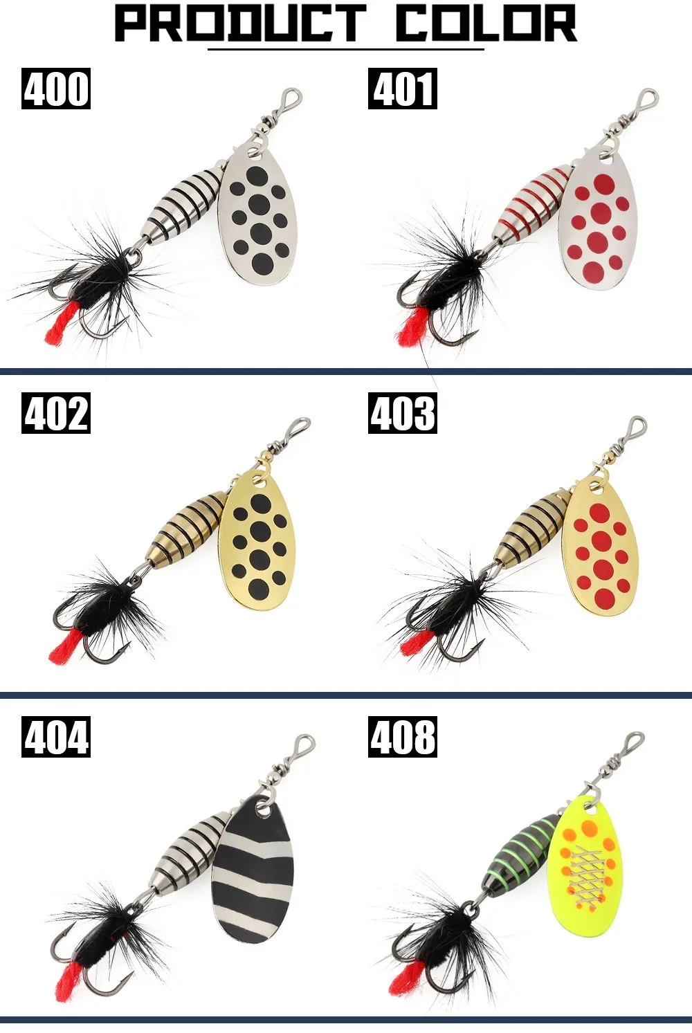 Presentación del señuelo completo con sus distintos acabados y colores