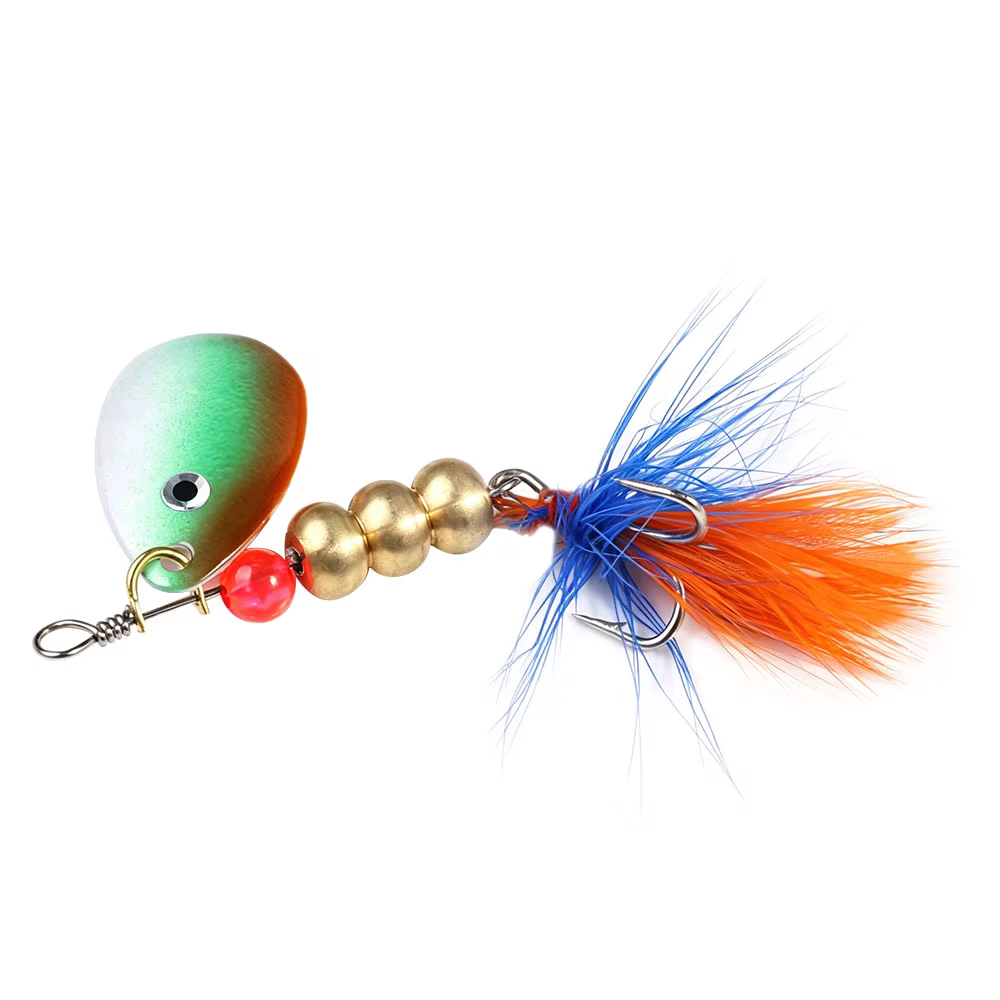 Cuchara ondulante metálica con anzuelo triple de plumas para lucio - imagen 5