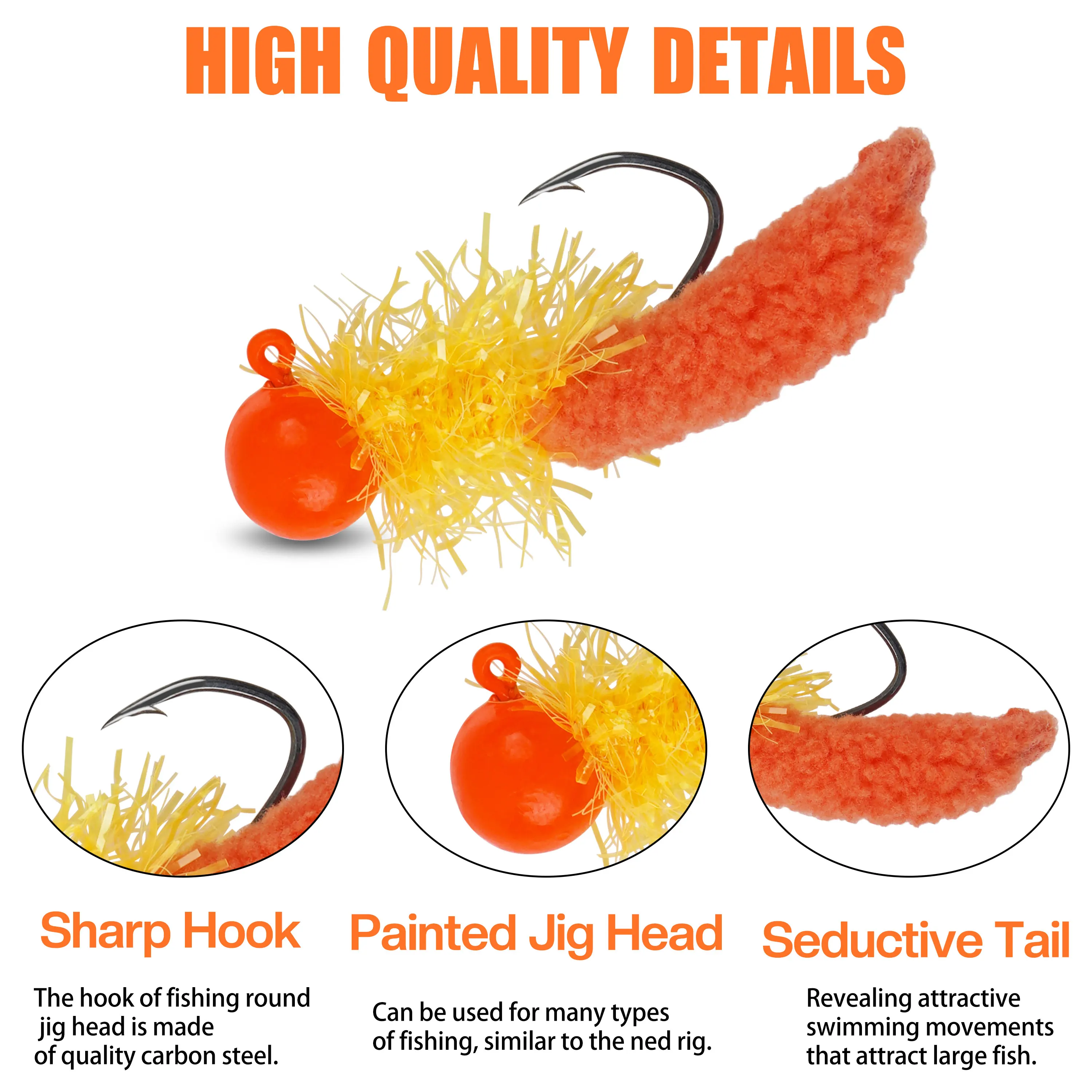 Jigs de marabú atados a mano – pluma ultraligera para pesca en hielo - imagen 2