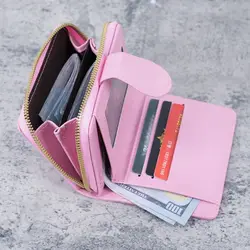Monedero vintage de cuero PU aceitado con cremallera mini para mujer
