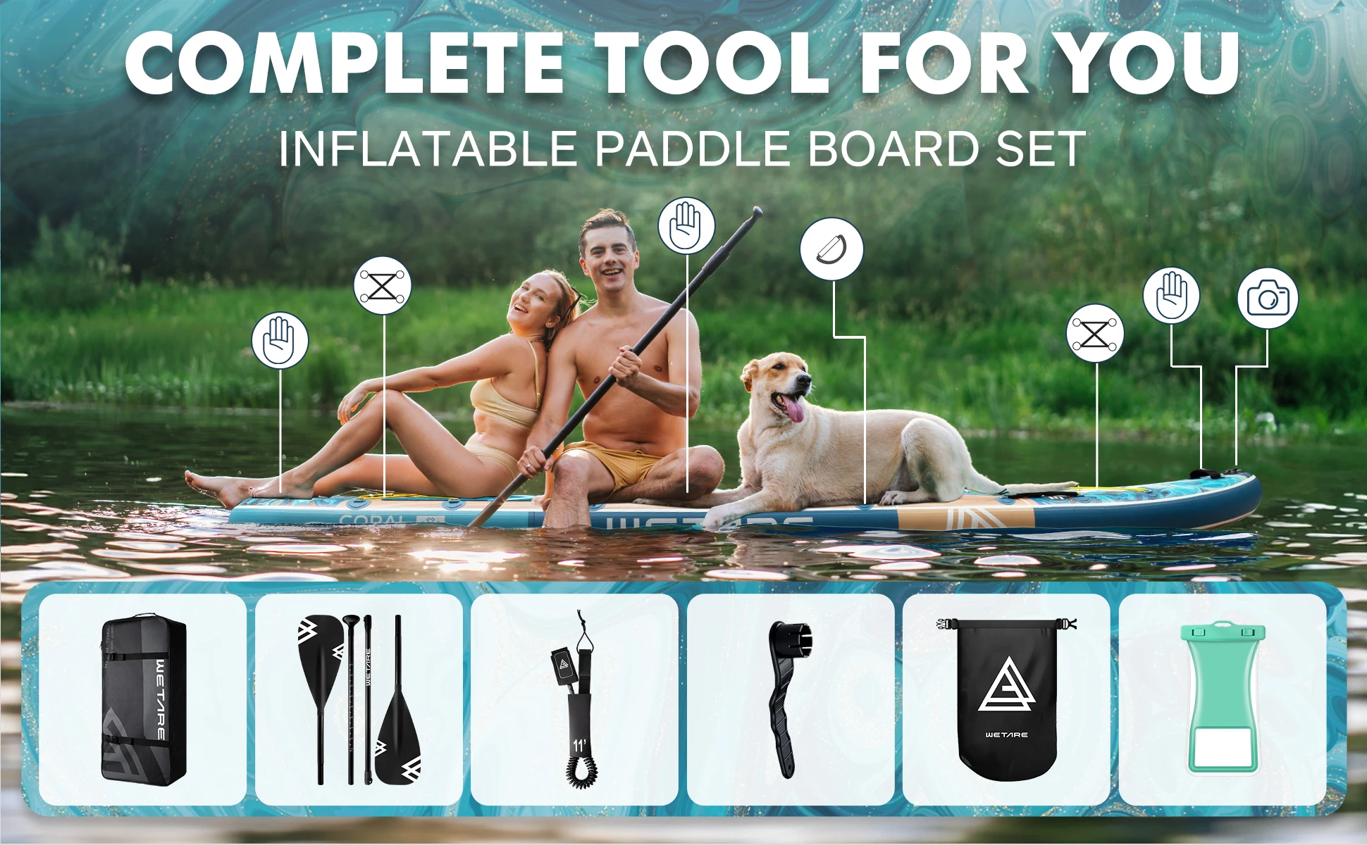 Tabla de paddle surf WETARE lista para uso en aguas tranquilas
