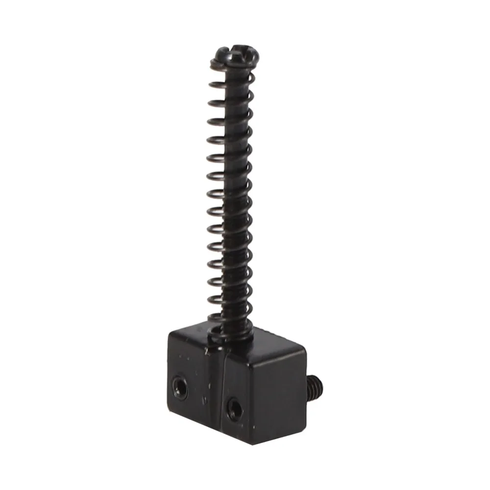 Soporte metálico para cuerdas de bajo negro con tornillos y resortes