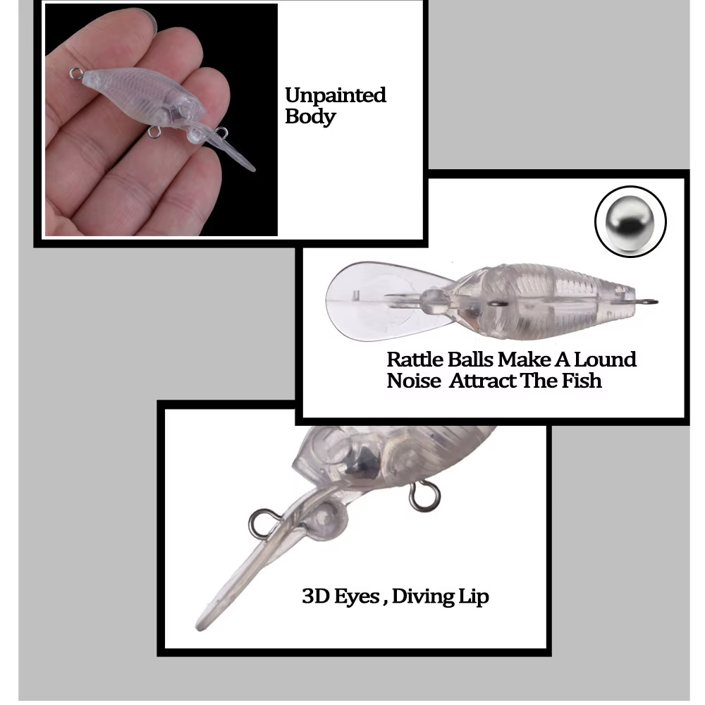 Chan'sHuang Crankbait flotante con sonajero blanco sin pintar - imagen 5