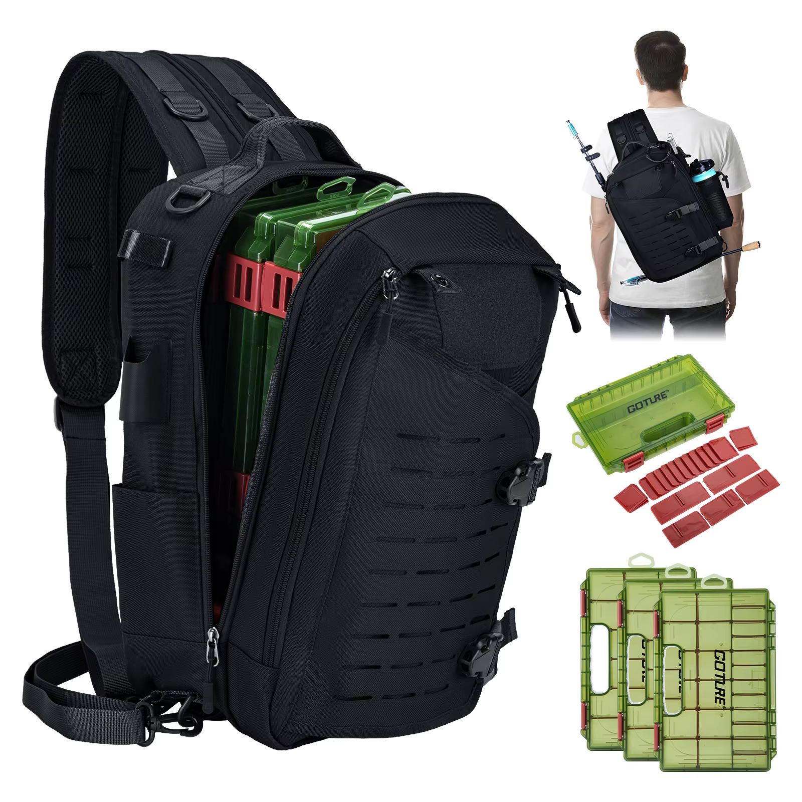 Goture 3700 mochila pesca con malla transpirable, gancho D y bolsillos herramienta - imagen 3