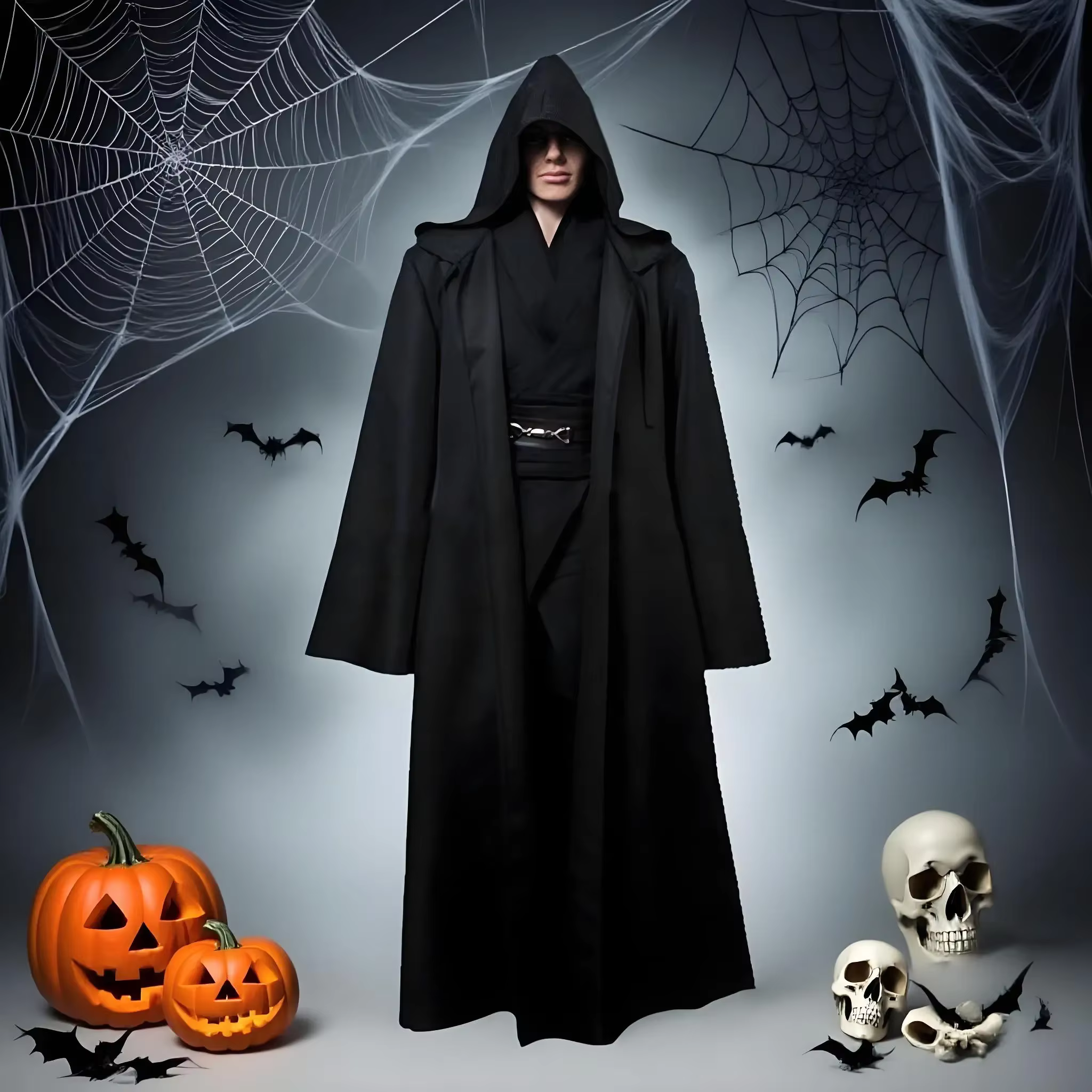Capa Negra con Capucha - Disfraz Vampiro Jedi para Adultos - imagen 5