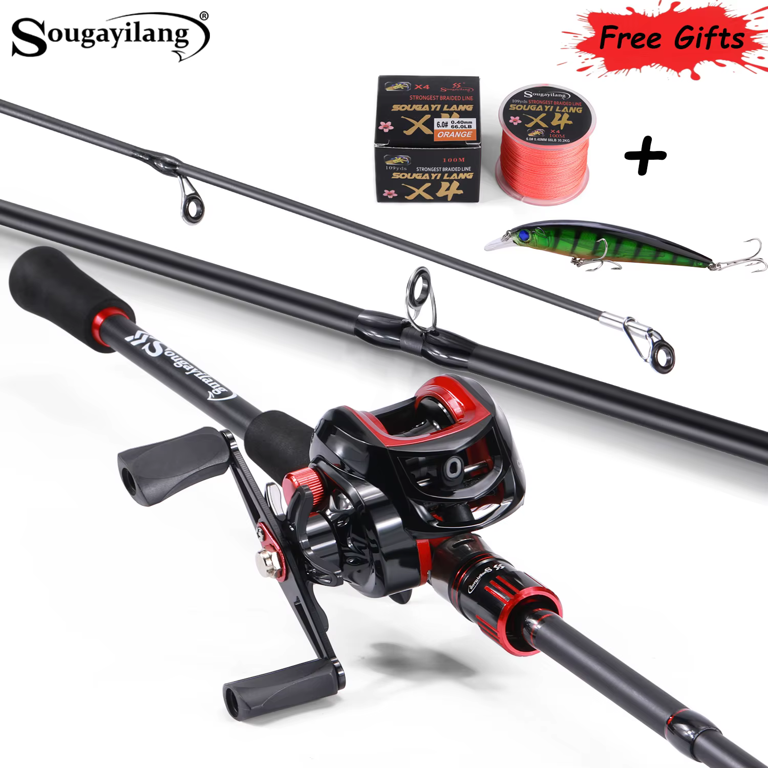 Combo pesca Sougayilang: caña de carbono, carrete 7.2:1, sedal y señuelo - imagen 2
