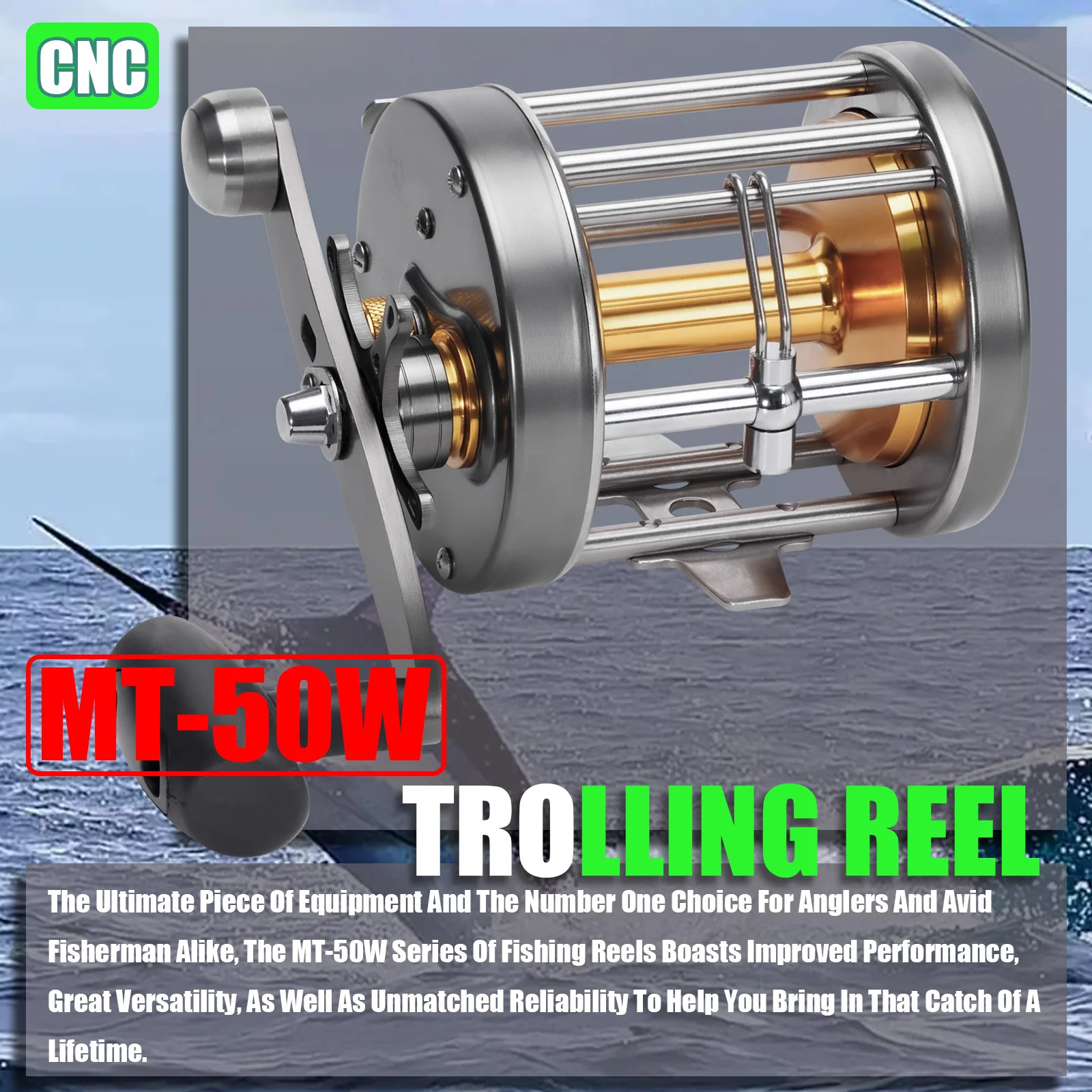 Carrete de jigging marítimo con freno baitcasting para trolling