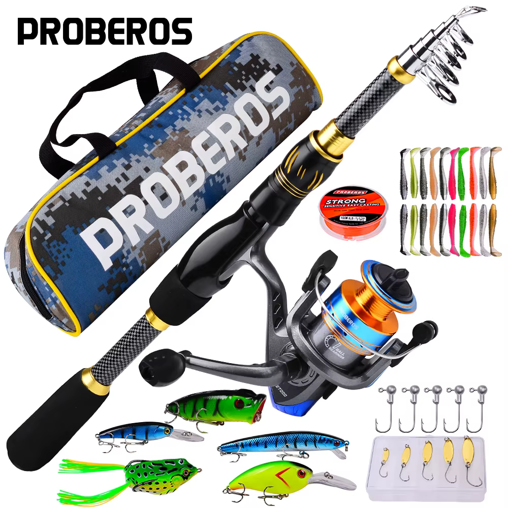 Proberos Kit combinado carrete giratorio y caña giratoria pesca