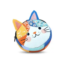 Monedero patchwork con gato y cremallera – bolsa de maquillaje