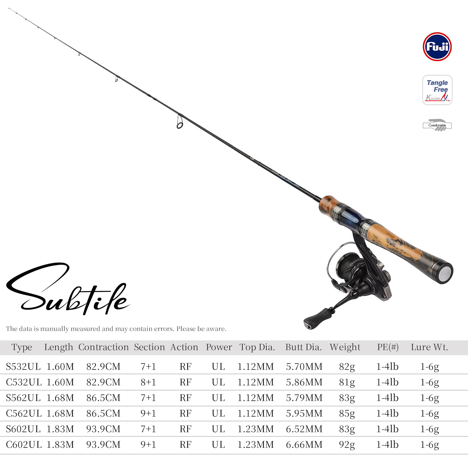 Caña de pescar TSURINOYA SUBTILE trucha spinning casting ultraligera