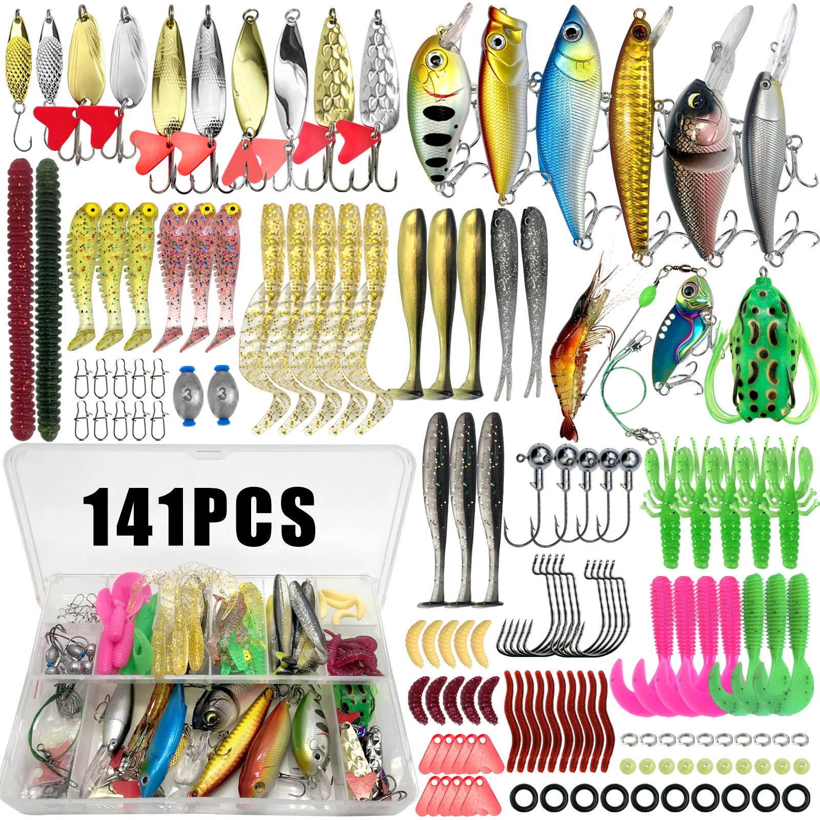 Kit Señuelos Pesca - Cucharas, Crankbait y Vinilos con Caja de Aparejos - imagen 4