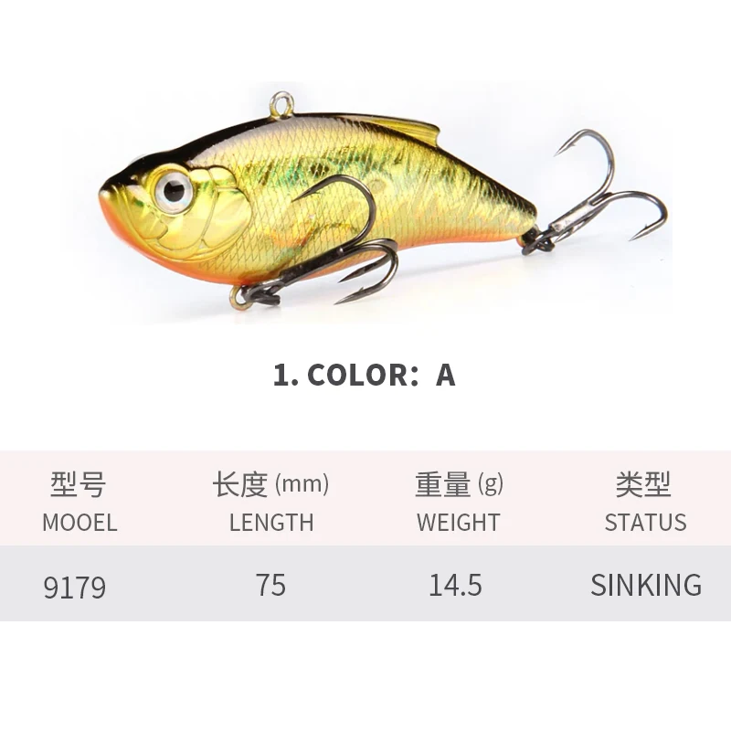Mini Crankbait 75mm 14,5g – Señuelo de hundimiento con triple anzuelo vibratorio - imagen 2