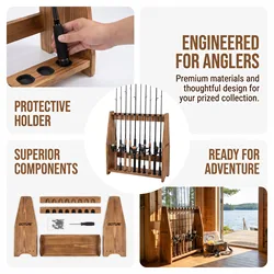 Goture Soporte vertical para cañas de pesca en pino carbonizado
