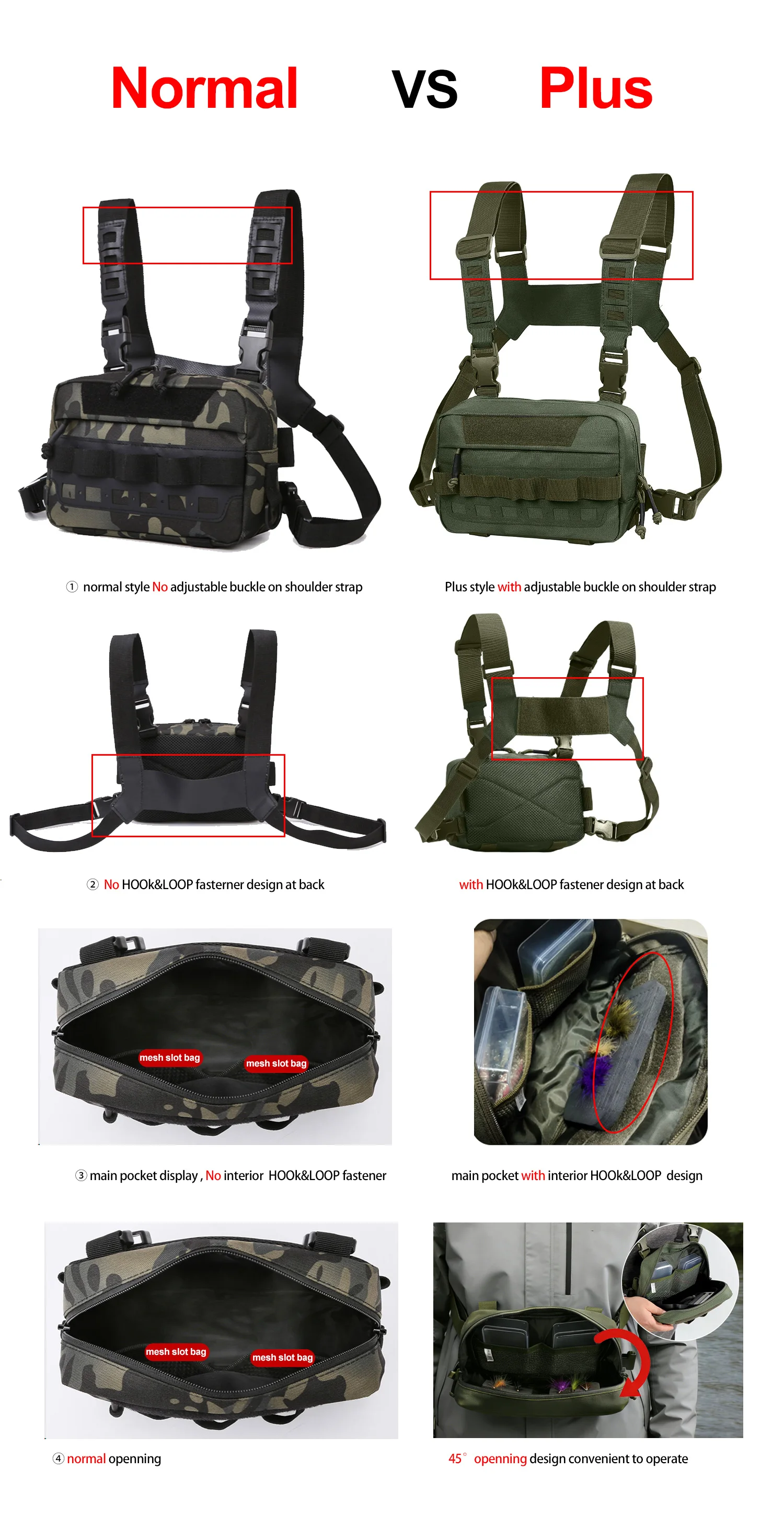 bolso frontal con compartimentos