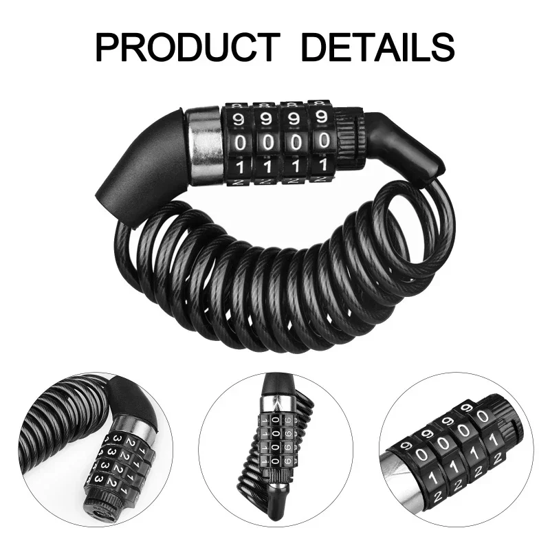 Candado para bicicleta con combo de 4 dígitos y cable de acero - imagen 5