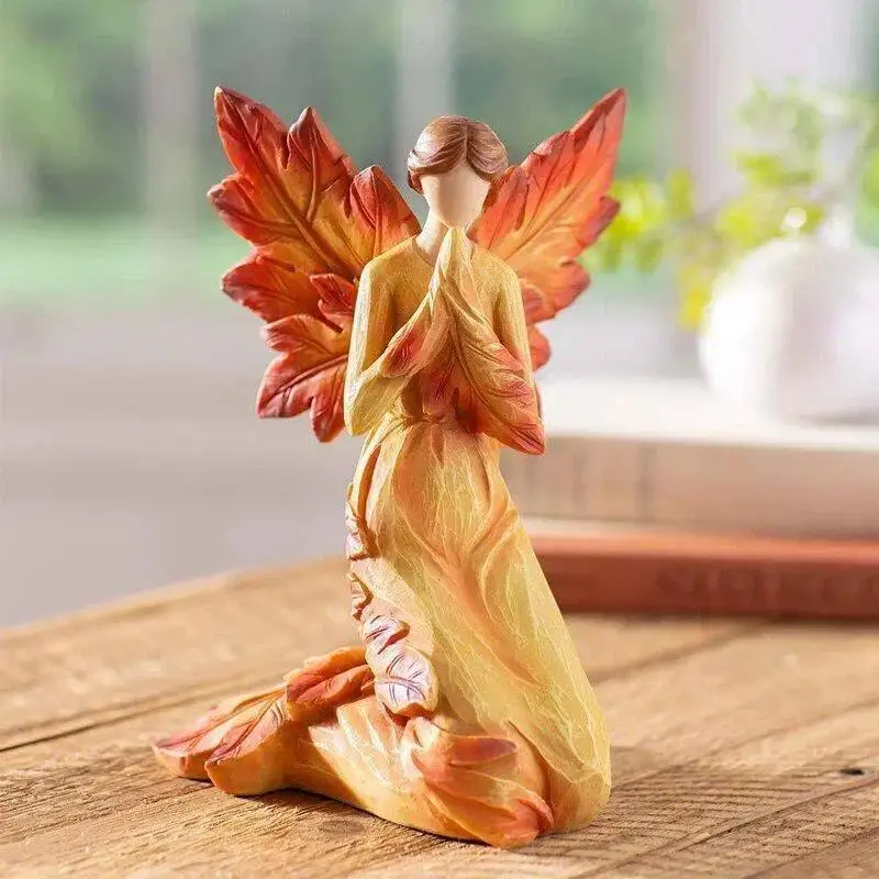 Figuras de ángeles con alas de hoja de arce otoñal estatuas resina - imagen 3