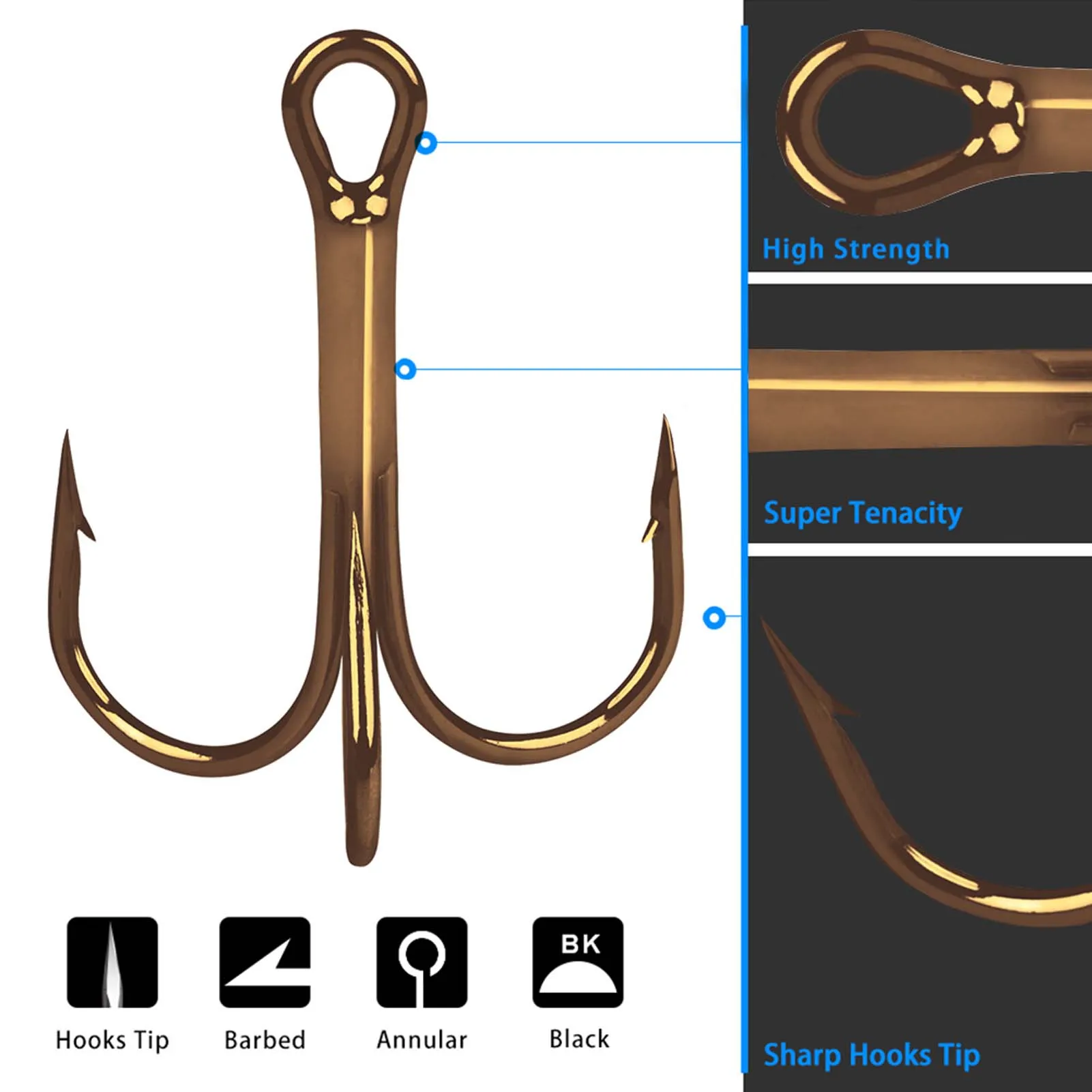 Anzuelos triples redondos de acero alto carbono FREE FISHER – lubina