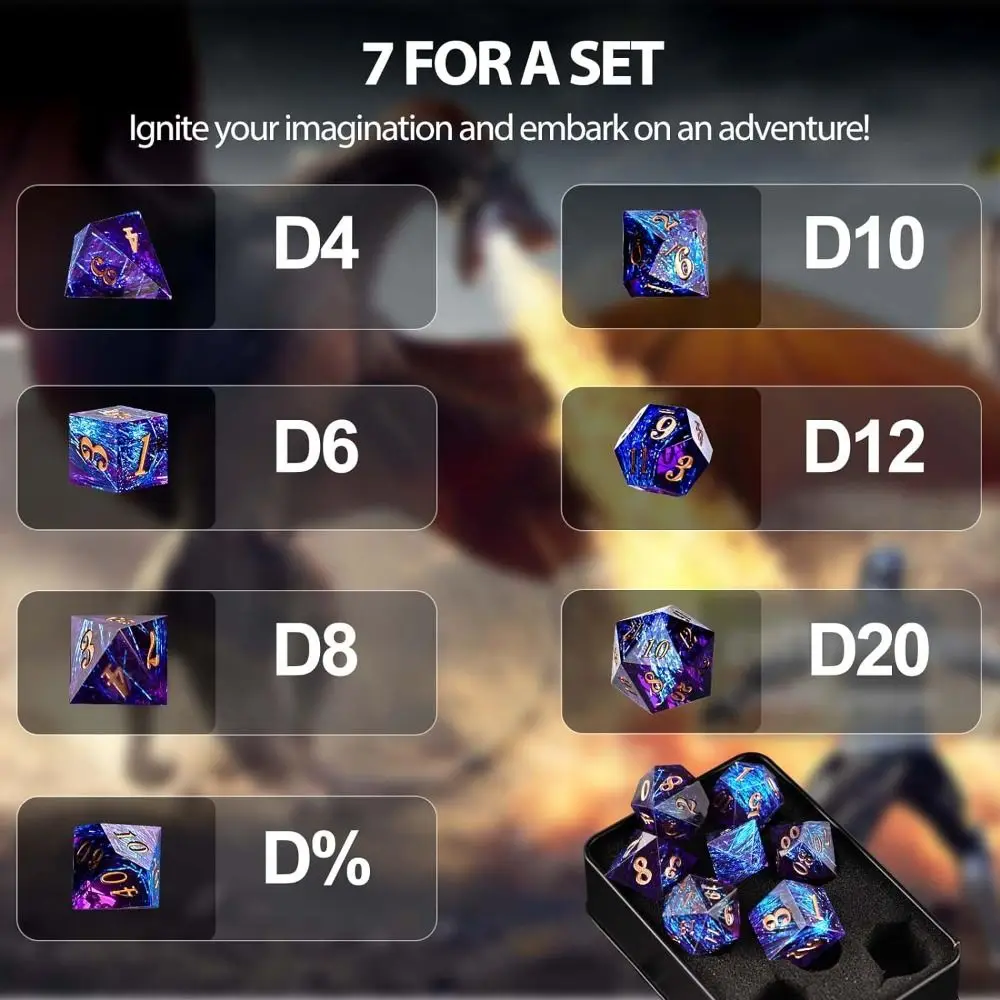 Dados fluidos de resina poliédricos D4-D20 azules verdes morados - imagen 4