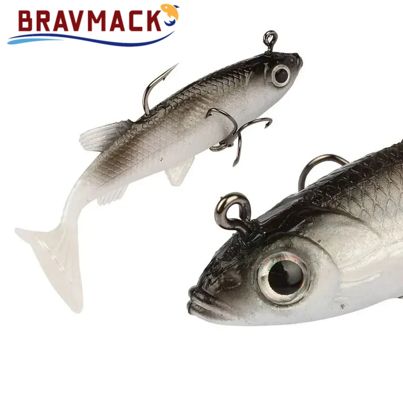 BRAVMACK Señuelos de vinilo blando con anzuelos para pesca - imagen 2