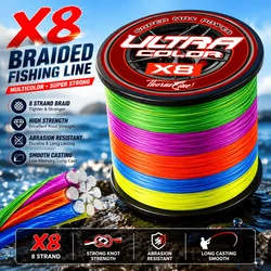 Línea de pesca trenzada PE multicolor antidesgaste para largo lance