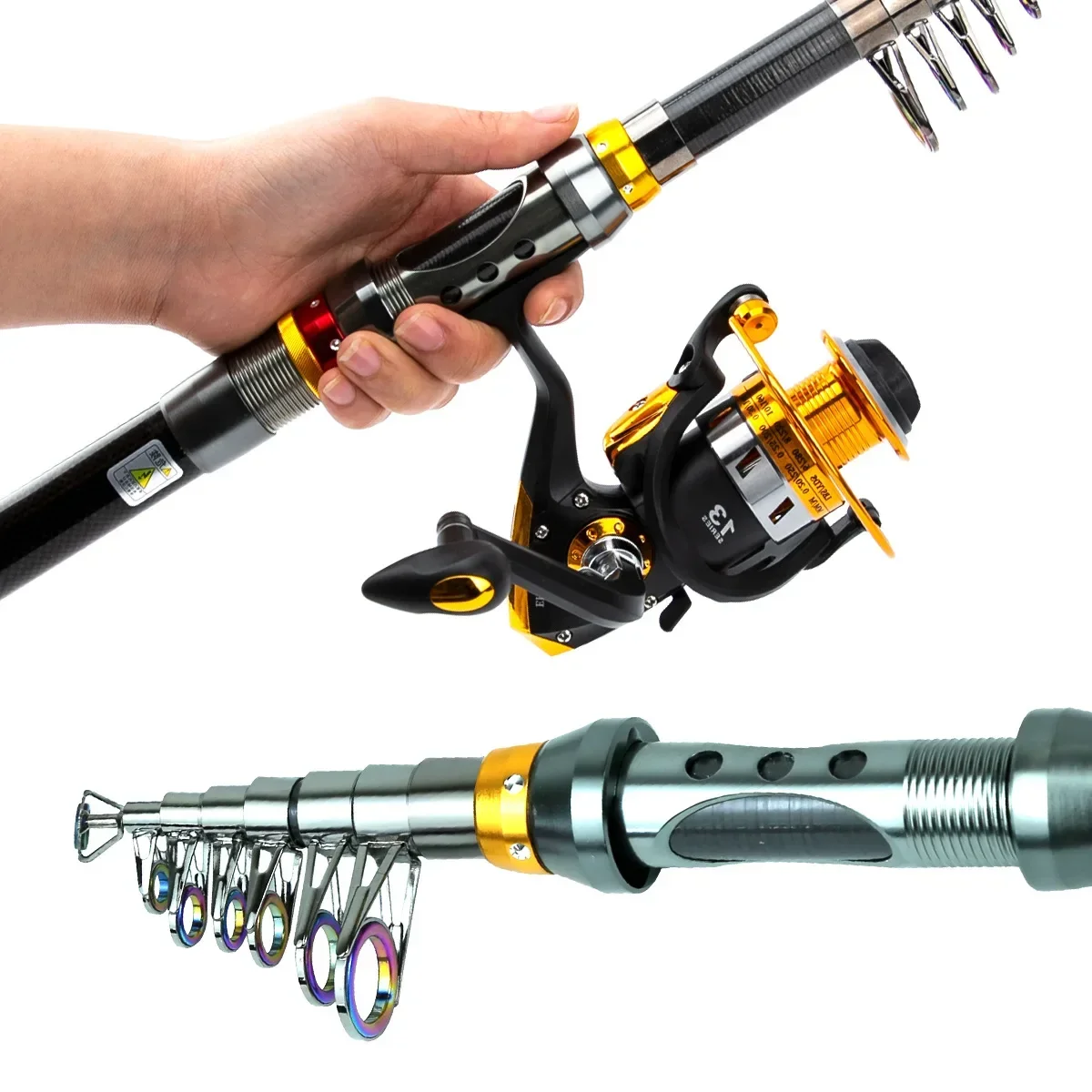 Kit pesca completo caña carbono y carrete giratorio - imagen 2
