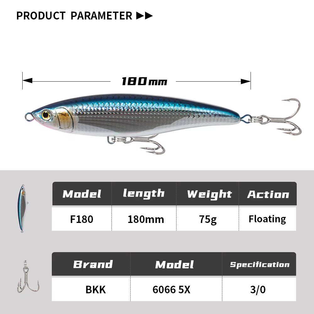 JIGGING PRO Señuelo Lápiz 180mm 75g con anzuelos triples - imagen 2