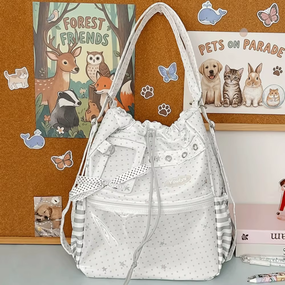 Mochila Ita lunares bolsillo transparente gran capacidad escolar