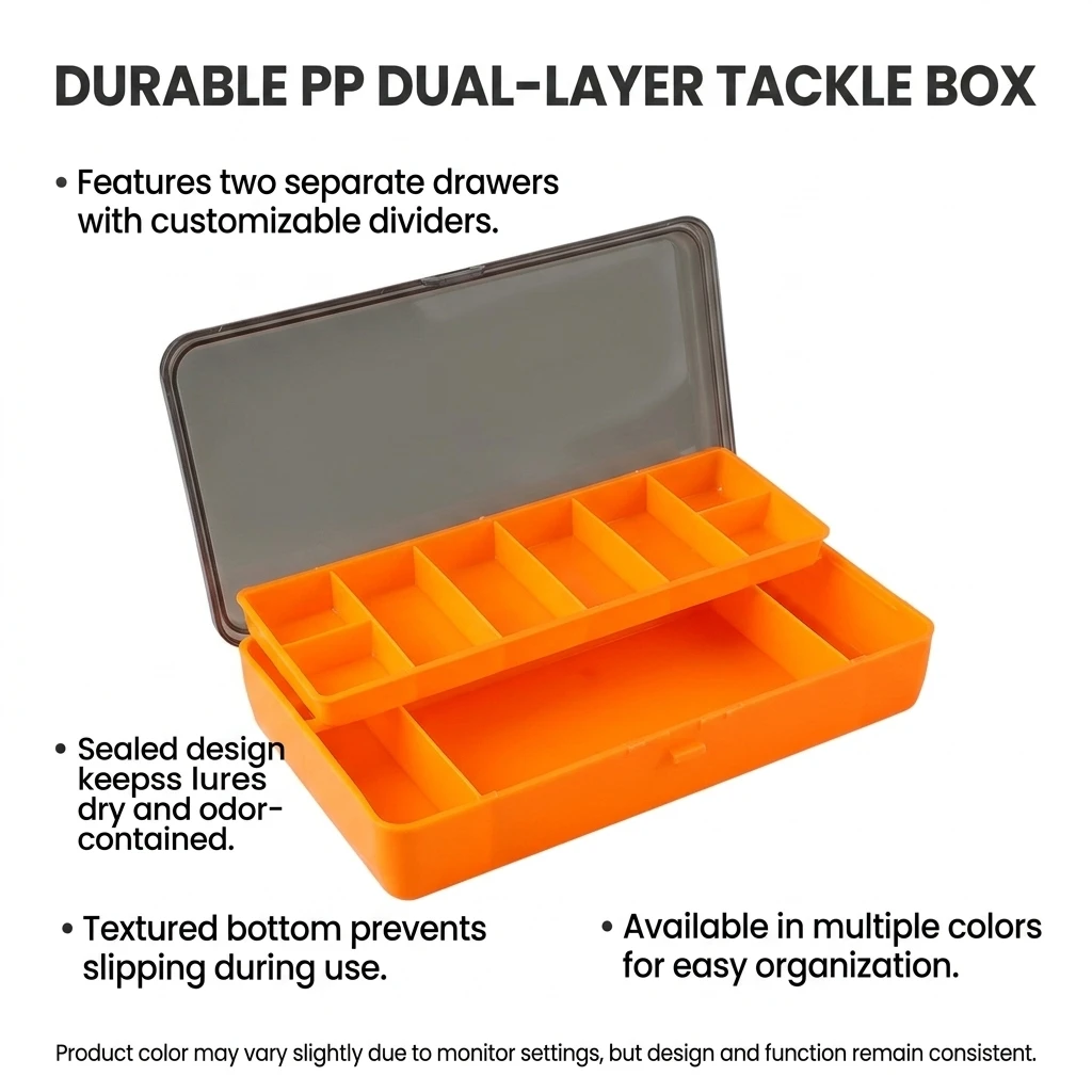 Caja de pesca portátil de doble compartimento para señuelos y anzuelos - imagen 2