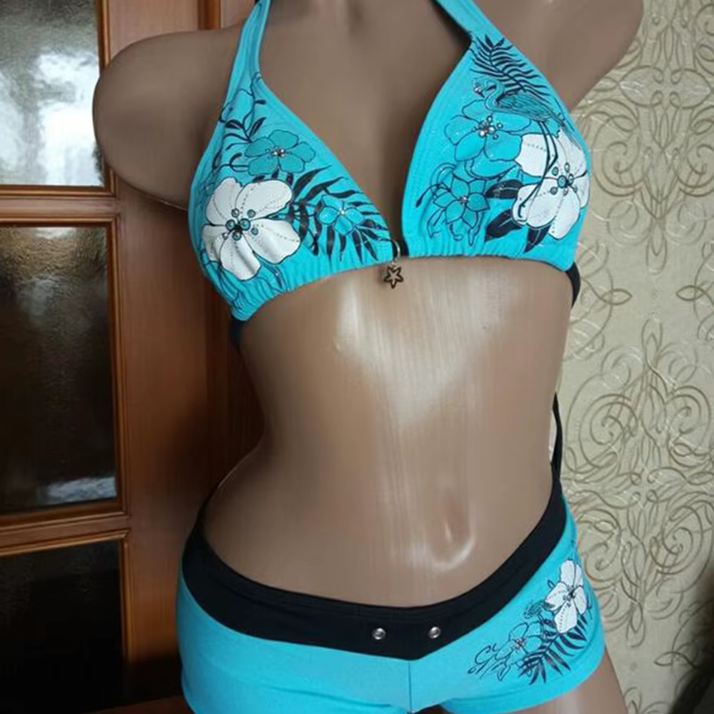 Bikini vintage floral Halter ajustable cintura baja para mujer - imagen 2