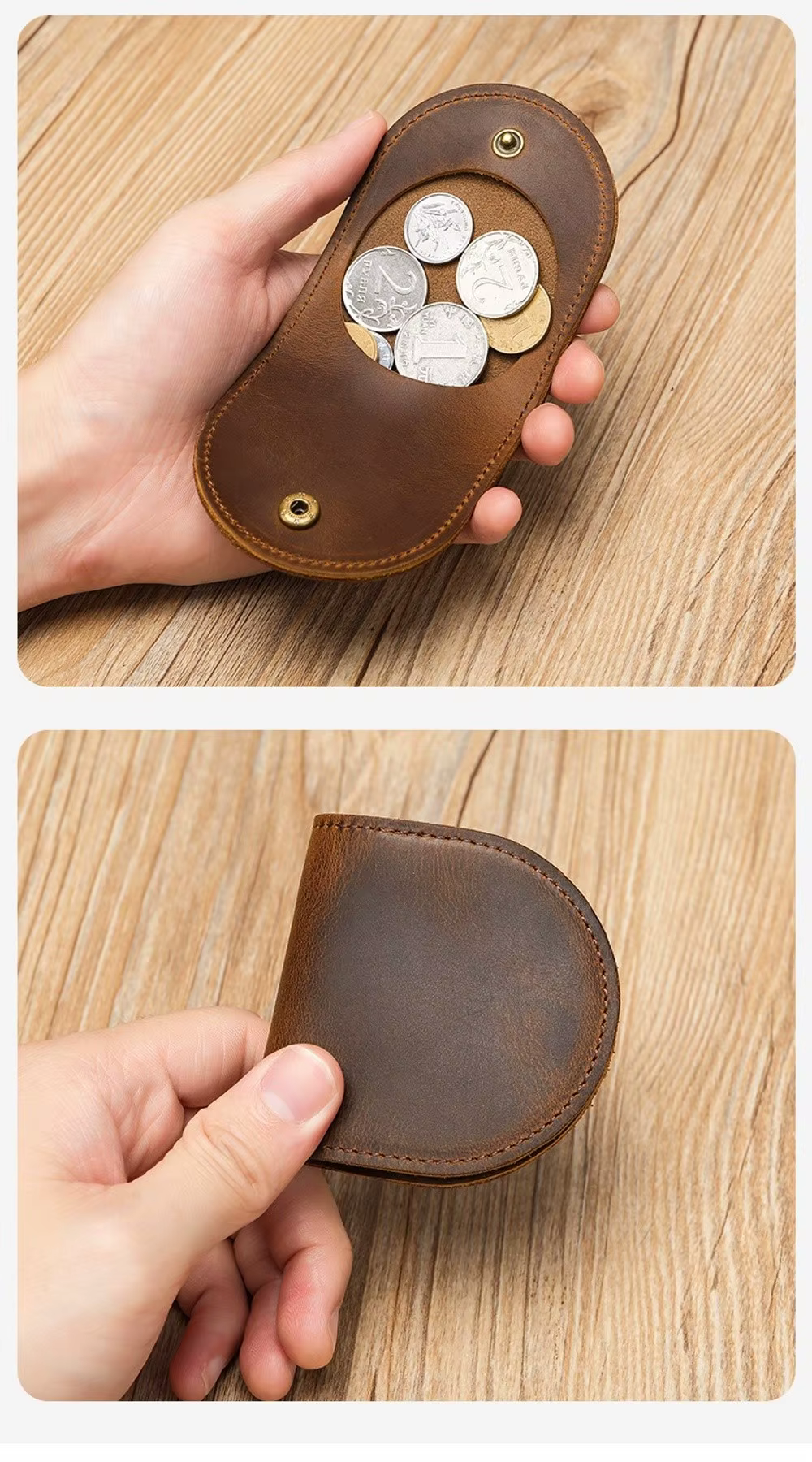 Cartera pequeña de cuero genuino cerrada