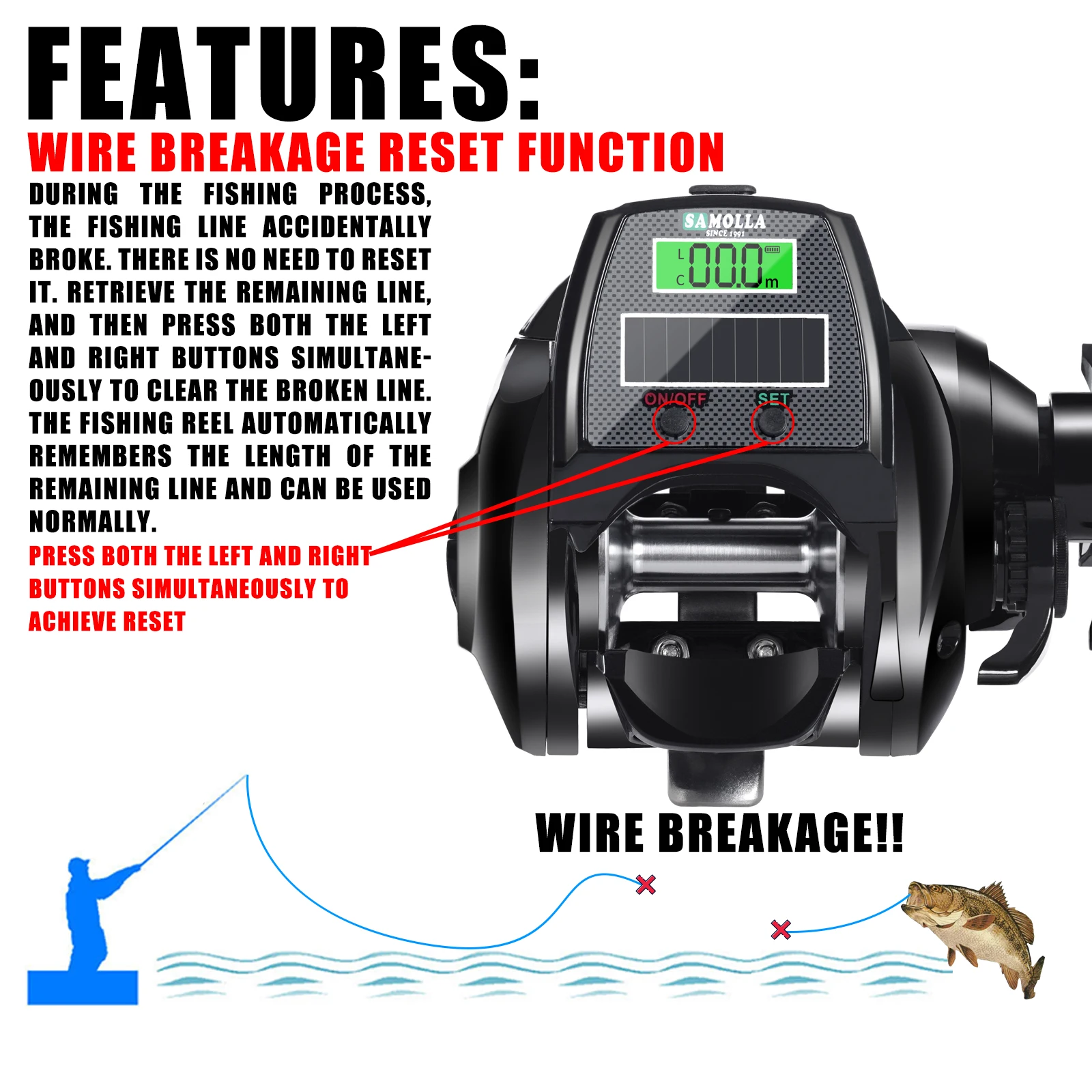 Carrete Baitcasting Eléctrico Samolla – Siluro y pesca en hielo - imagen 2