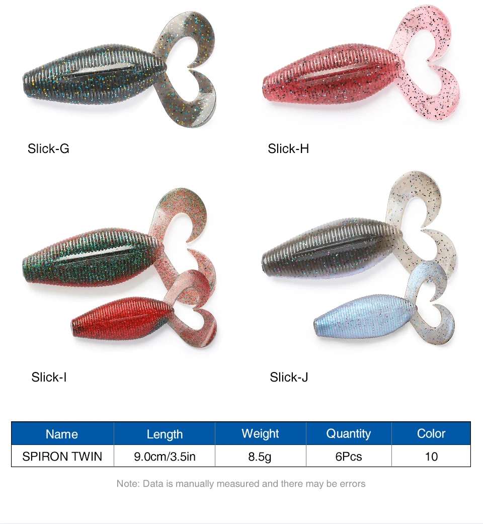 Pack de 6 señuelos TSURINOYA Twin Tail en diferentes colores
