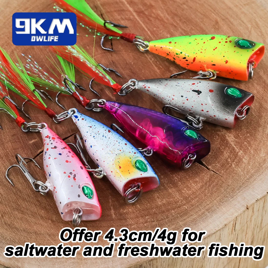 Set Señuelos Duros Minnow, Popper y Crankbait – Anzuelos Triple - imagen 5