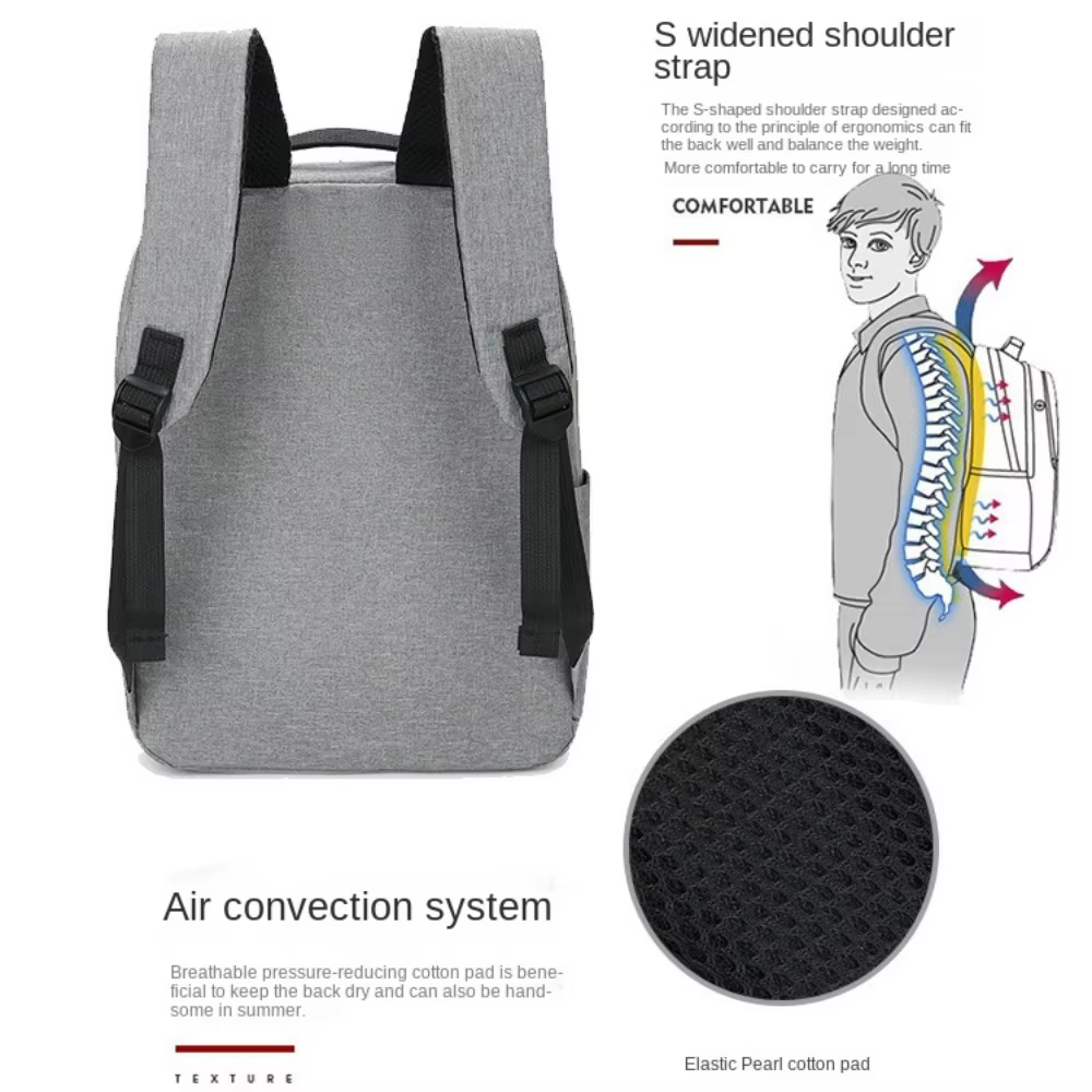 Mochila Oxford color gris con cierre parcialmente abierto