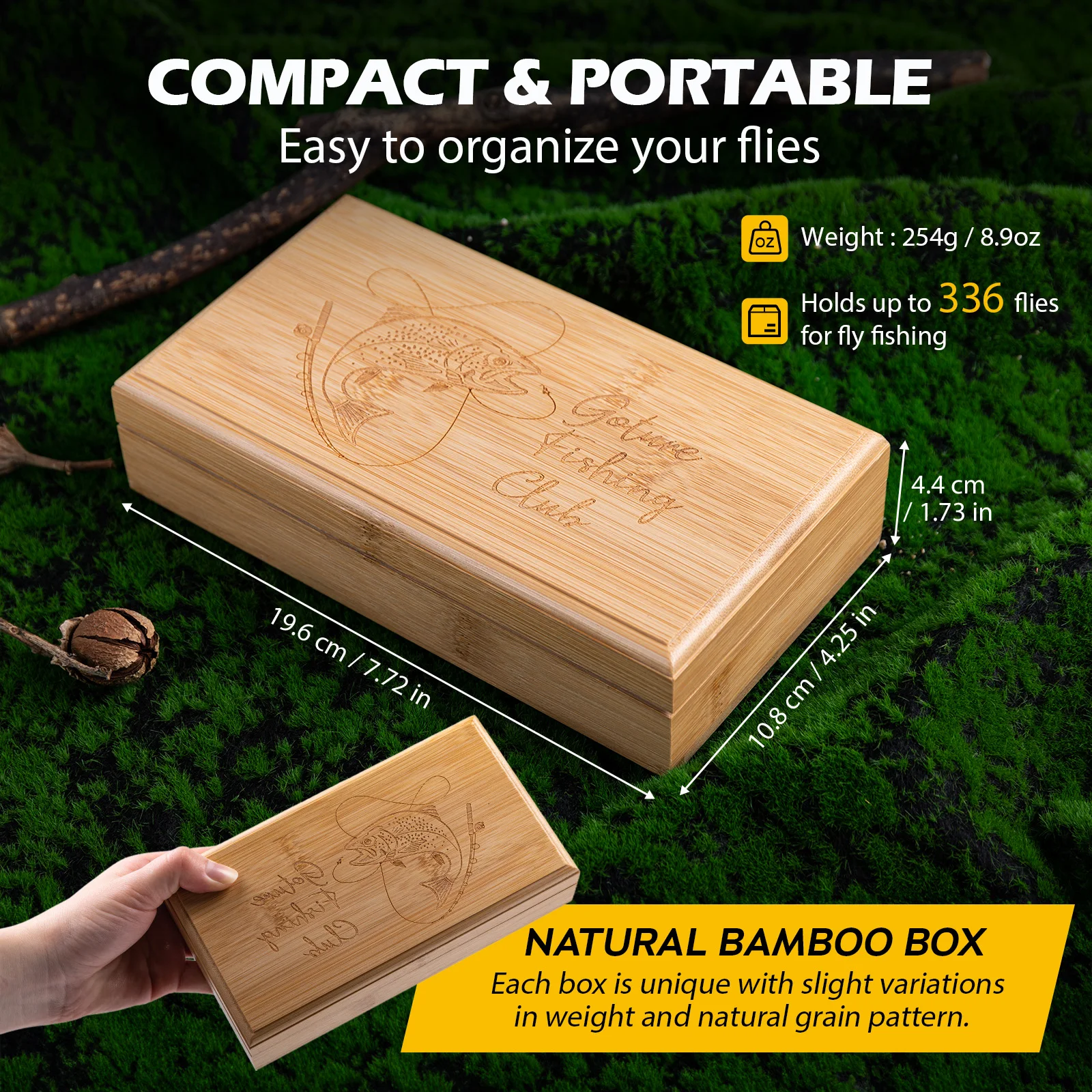 Goture Kit de moscas para pesca con mosca en caja de bambú atadas - imagen 3