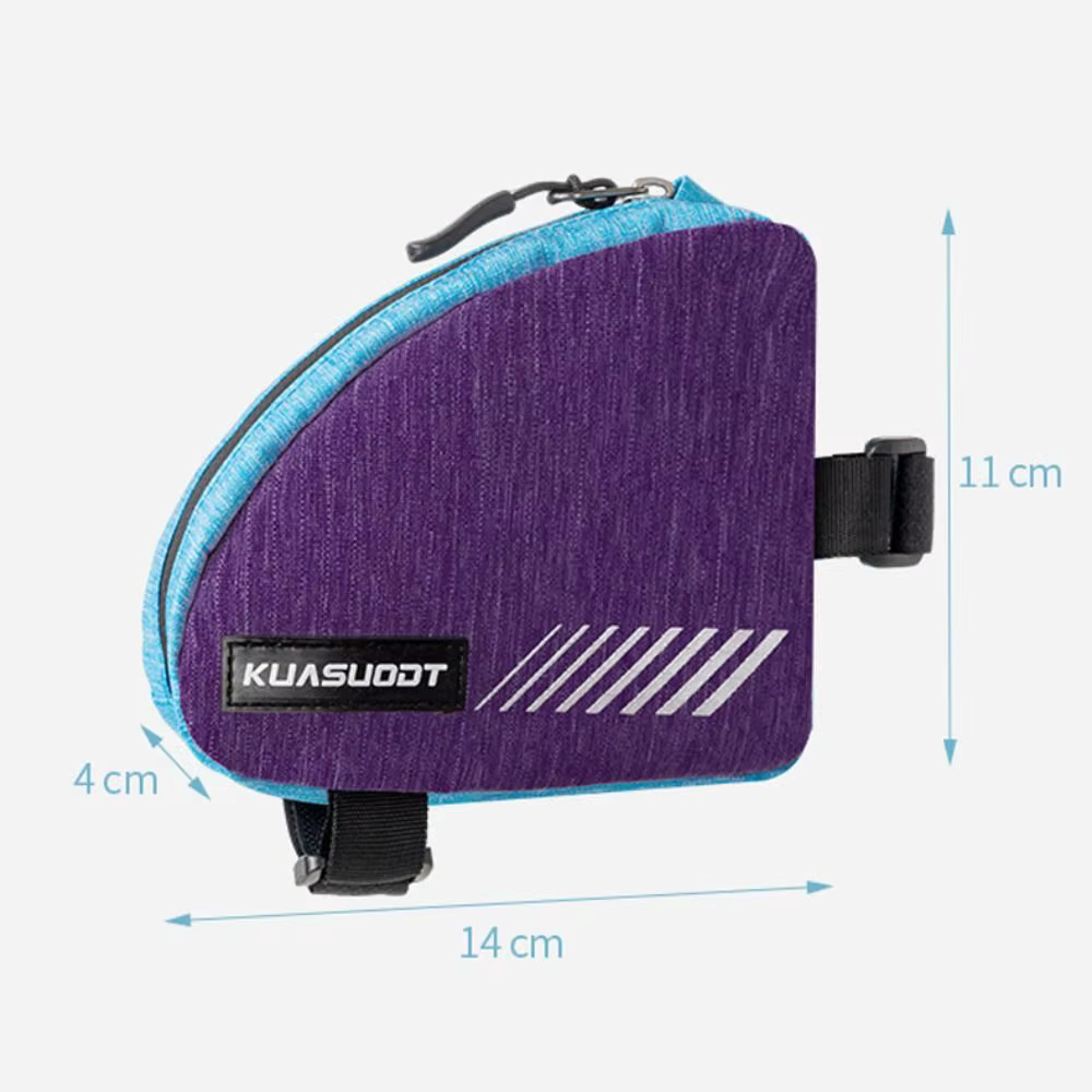Bolsa triangular para bicicleta instalada en el cuadro