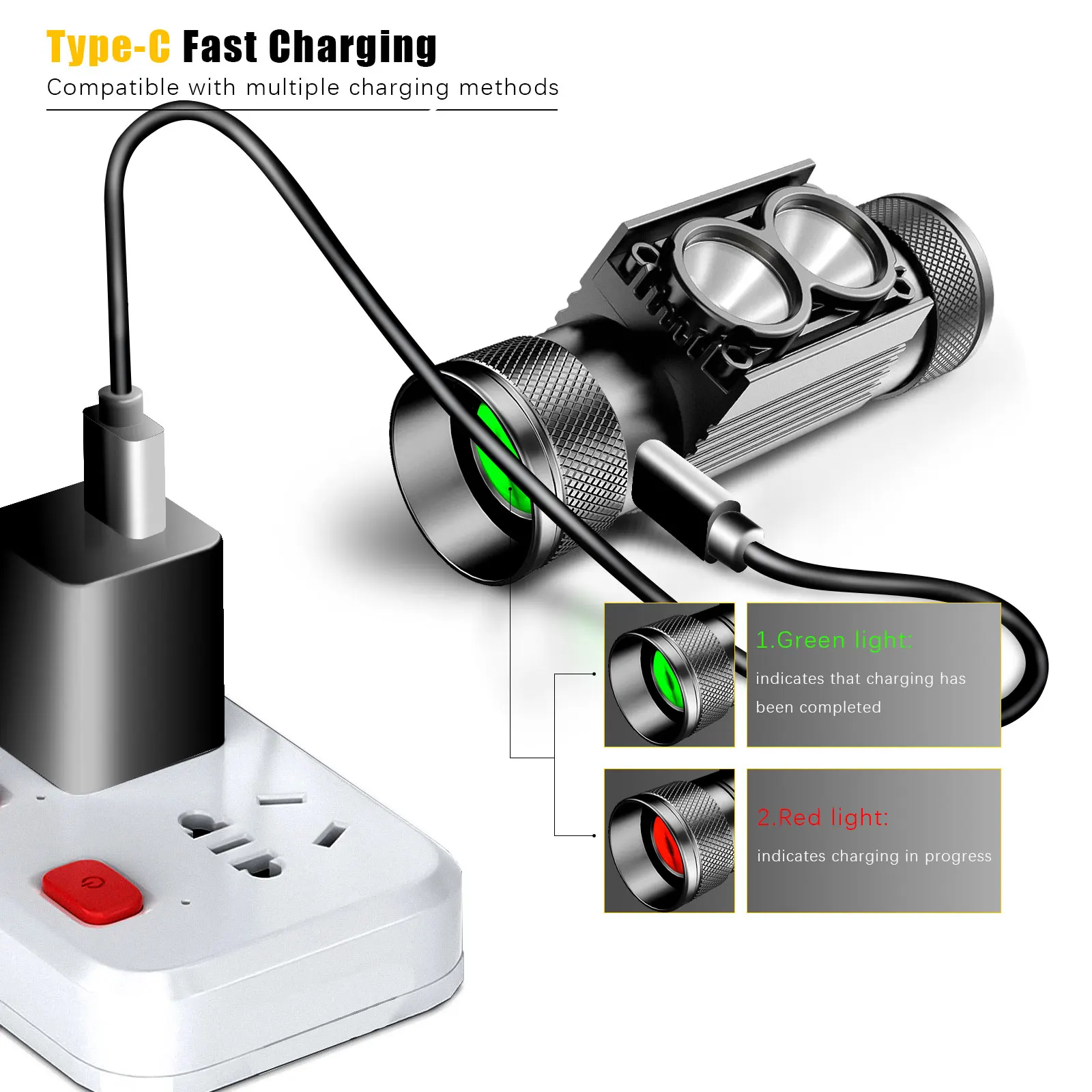 Linterna frontal LED USB-C con atenuación y modo memoria - imagen 2