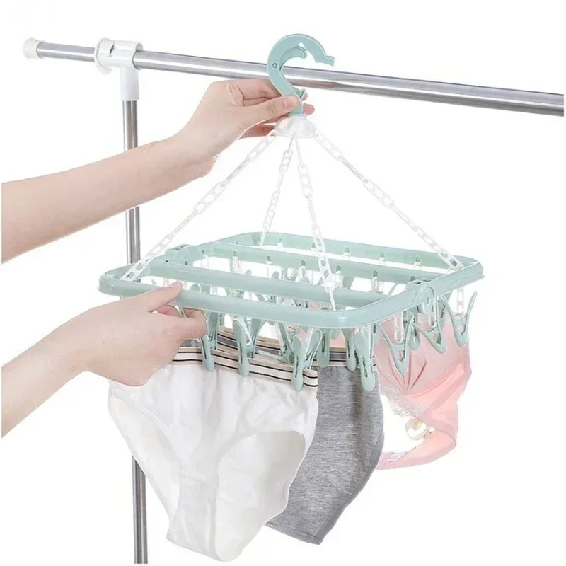 Colgador de ropa plegable multifuncional antiviento con clips - imagen 2