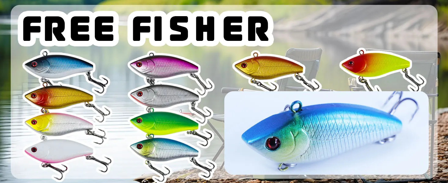 Pack de 10 señuelos VIB FREE FISHER con ojos 3D y anzuelos triples