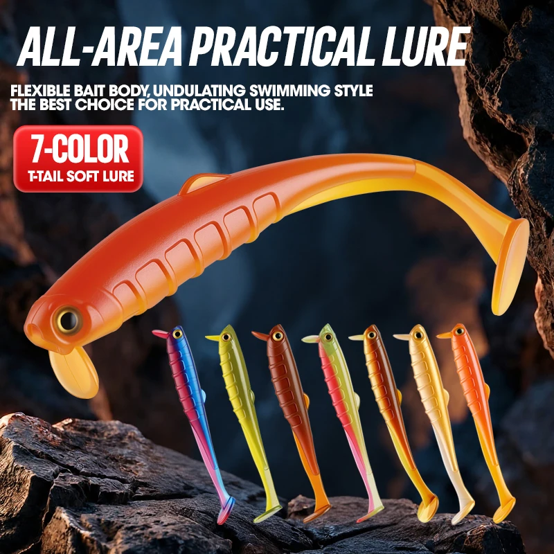 Señuelo blando Minnow T de cola Swimbait biónico multicolor ojos 3D - imagen 4