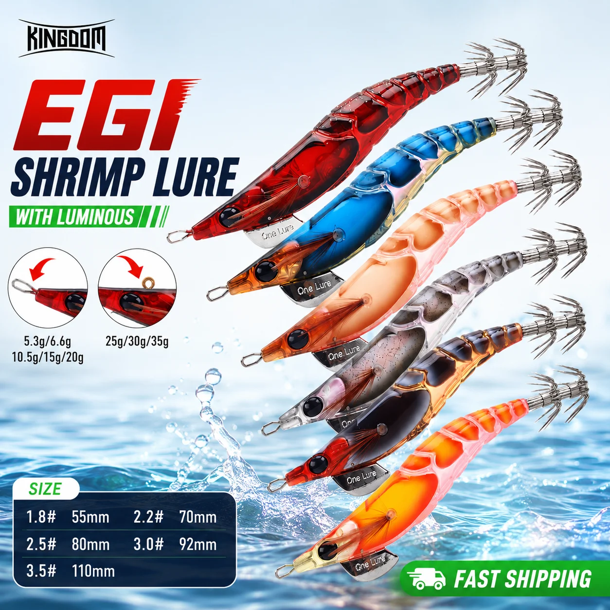 Kingdom Cebo de calamar EGI luminoso para mar, se hunde con facilidad
