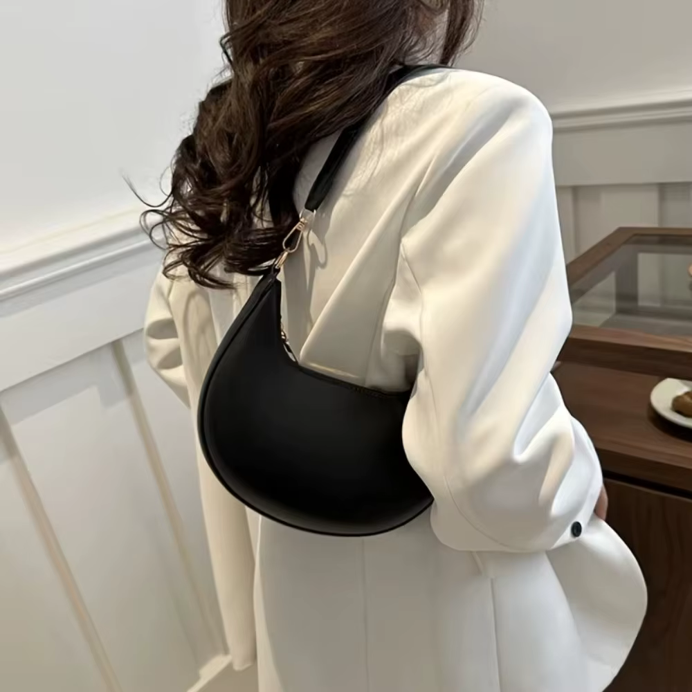 Bolso Bandolera Mujer Cuero PU Forma Luna Gran Capacidad Color Sólido