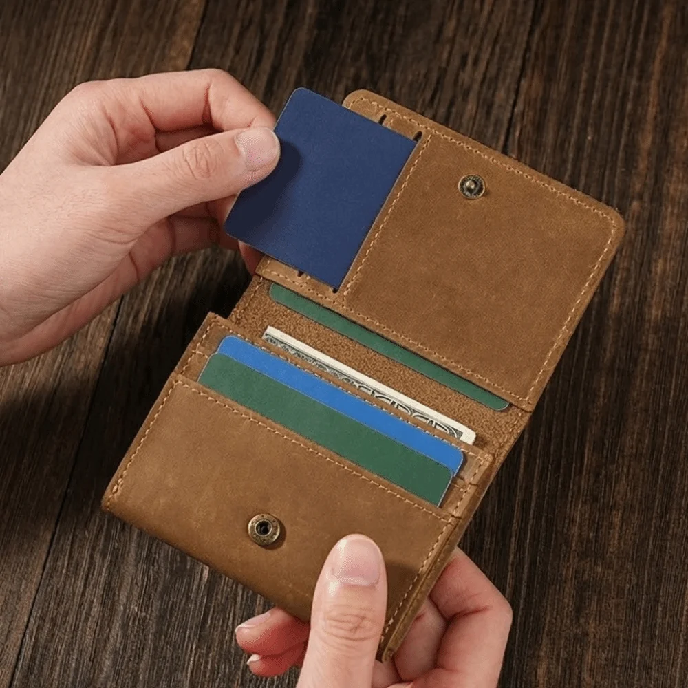 Tarjetero de cuero genuino con ranuras para tarjetas delgado portátil - imagen 4