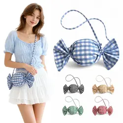 Bolso bandolera mujer con lazo y a cuadros, mini de mano